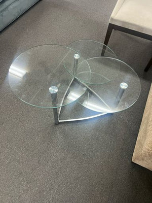 Modern 3-Tiered Swivel Coffee Table w/ Glass Tops and Chrome Base