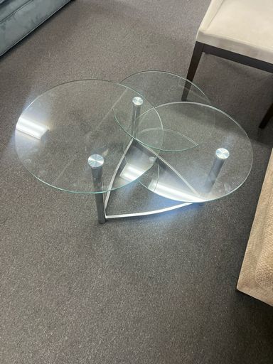 Modern 3-Tiered Swivel Coffee Table w/ Glass Tops and Chrome Base