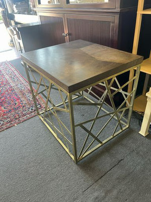 End Table with Distinctive Wood Top and Gold Metal Base