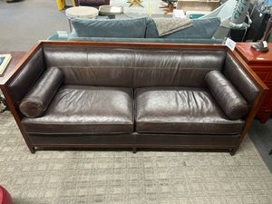 Baker Archetype Maple Wood Branded Modern Brown Leather Sofa