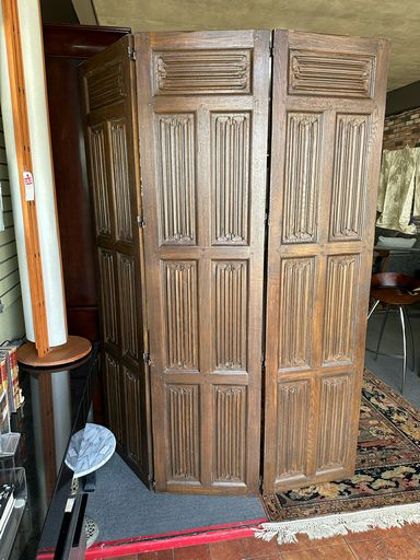 Antique Linen 3-Panel Oak Fold Decorative Accent