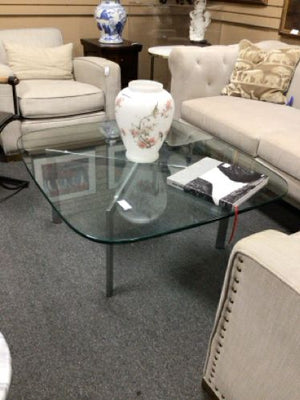 Square Glass Top Coffee Table with Chrome Base