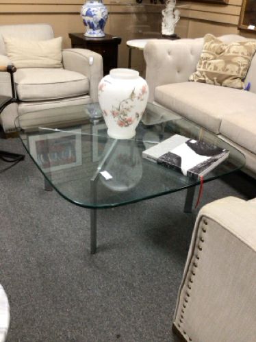 Square Glass Top Coffee Table with Chrome Base