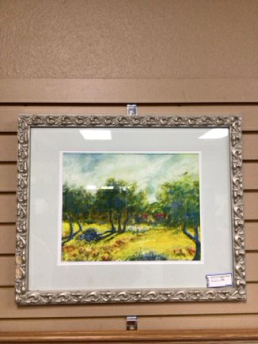 Antique Looking Pastel Watercolor Mixed Medium Signed Art in Silver Ornate Frame