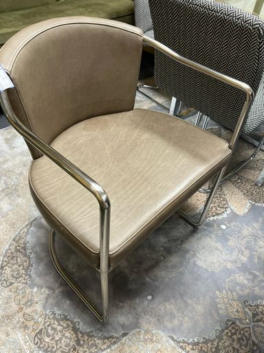 Celo Crate & Barrel 2 Beige Leather Chair with Chrome Base