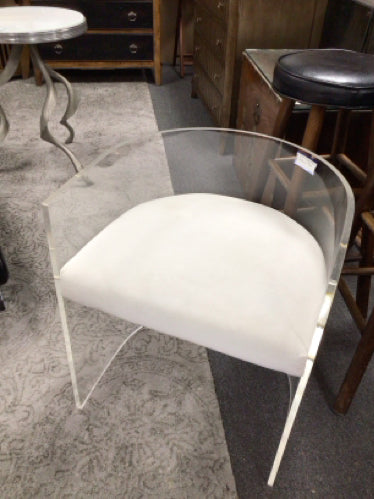 Crate & Barrel Armchair Chair in Lucite w/ White Fabric