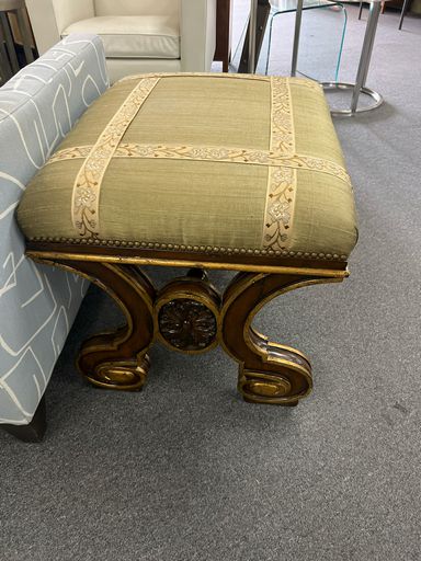 Custom Green Fabric Ottoman Bench with Wood Base Stylish
