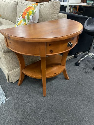 Demilune Nightstand in Knotty Pine Wood Neutral Wood