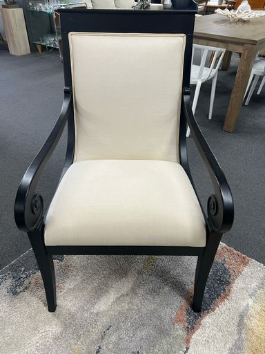 Gently Used Ethan Allen Chair in Beige Fabric & Black Wood