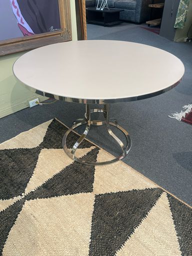 Mid-Century Modern Dining Table w/ Flesh Colored Top and Metal Base