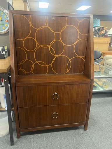 Mid Century Modern Drexel Heritage Bar w/ Drop Down Top and Mirrored Back