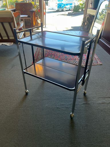 Mid-Century Modern Folding Tea Cart on Wheels