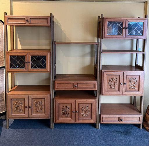 Mid-Century Modern Teak Wall Unit Cabinet 3-Piece