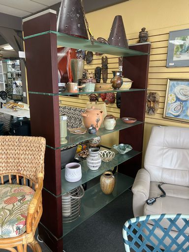 Modern Bookcase w/ Frosted Glass Shelves in Wood Frame