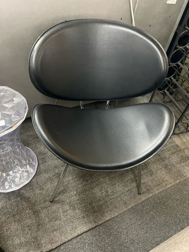 Modern Chair with Black Leather and Chrome Base
