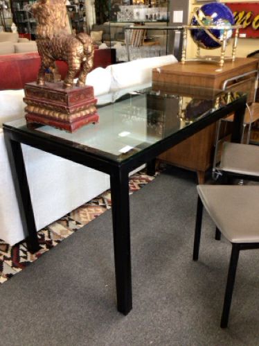 Modern Glass Top Dining Table w/ a Black Metal Frame