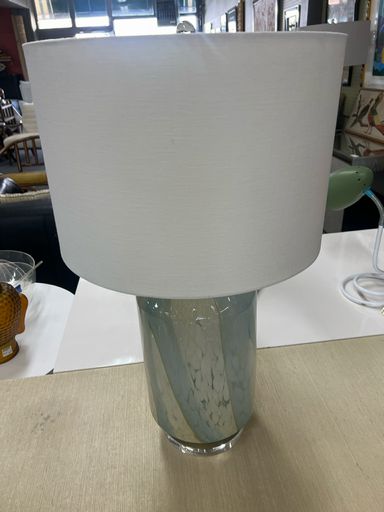 Modern Glass on Acrylic Table Lamp in Aqua & Beige
