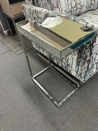 Modern Mirrored Top End Table w/ Chrome Base