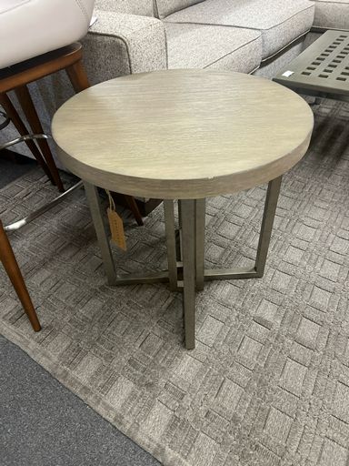 New End Table with Soft Beige Wood Top and Brass Colored Base