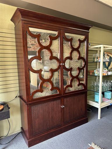 Niermann Weeks Modern Quatrefoil Armoire with Antique Mirrored Doors