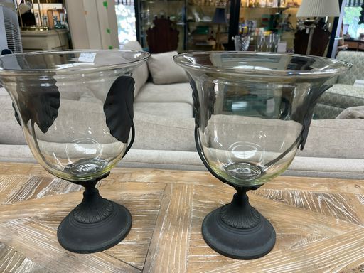 Pair of Frostgate-Style Glass & Metal Hurricanes Décor