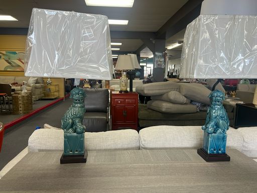 Pair of Safavieh Fu Dogs Table Lamps  Elegant Oriental Style
