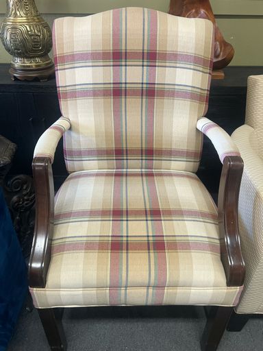 Queen Anne Style Wingback Chair in Tartan Plaid