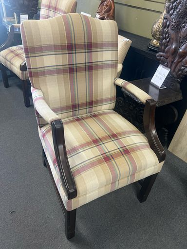 Queen Anne Style Wingback Chair in Tartan Plaid