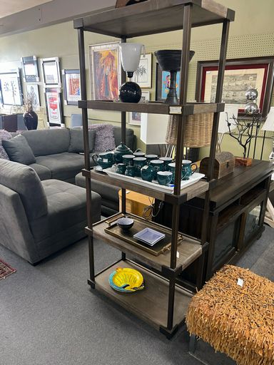 Rustic Look Bookcase w/ Wood Shelves and Metal Frame