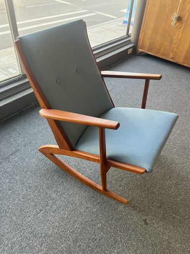 Teak Newly Upholstered Mid Century Rocker Chair
