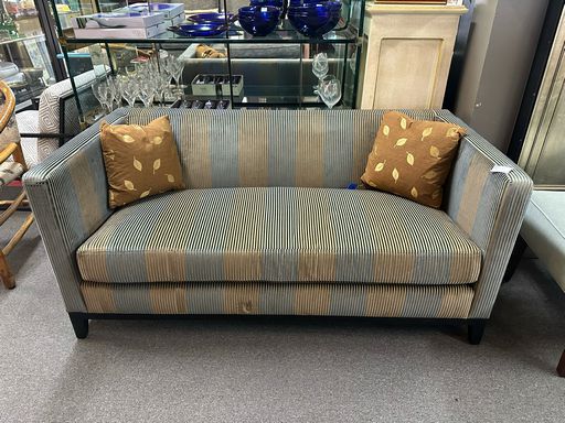 Vibrant Tan & Teal Striped Sofa