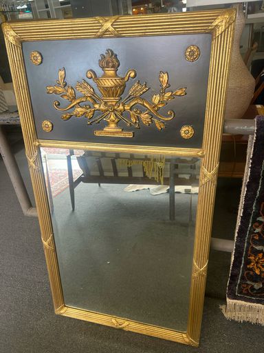 Louis XVI Style Ebonized Gold Gilt Carved Trumeau Mirror