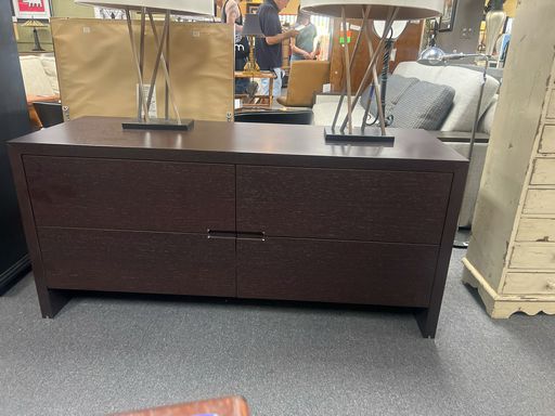 Four Door Brown Dresser with Metal Accents